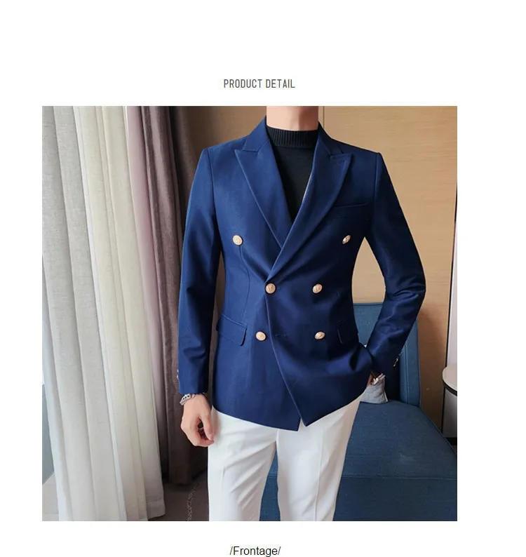 Top Quality Double Breasted Blazer Men Clothing Simple Autumn Winter Slim Fit Solid Suit Jackets And Coats Business Formal Wear