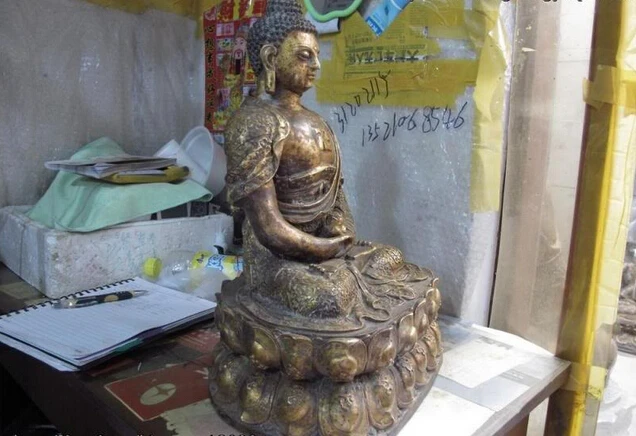 Быстрая USPS в США S0330 Тибетский народный старый храм медная бронза Amitabha Tathagata статуя Будды Шакьямуни