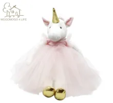 Unicornio de peluche hecho a mano de lujo bailarina unicornio muñeca princesa unicornio muñeca Super Golden cuerno caballo animales de peluche suave muñeca(China)