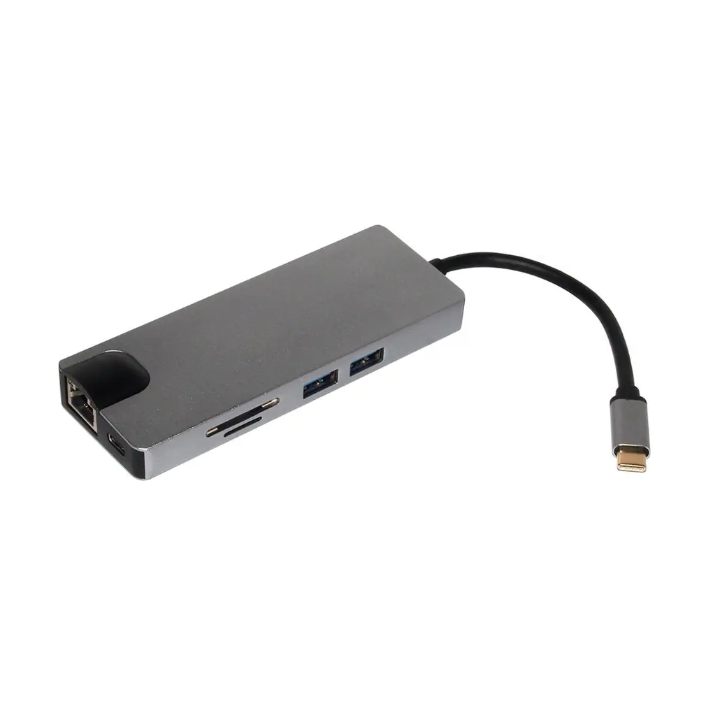 Серый 8 в 1 type C к 2USB SD Micro SD LAN VGA HDMI usb-c переходник концентратор Расширение PD зарядная док-станция 1000 Мбит/с Rj45 OTG дисплей - Цвет: Серый