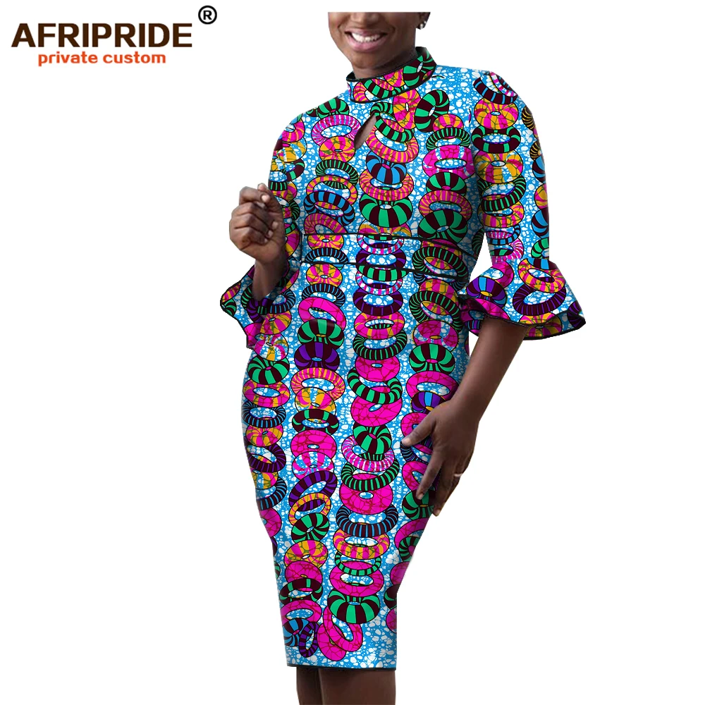 Afripride, весеннее платье-карандаш с принтом в африканском стиле для женщин, сделанное на заказ, женские повседневные платья длиной до колена с рукавом три четверти, A1925001