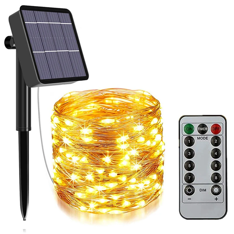 battery christmas lights LED Outdoor Solar Lamp String Lights remote control 100/200 LEDs Fairy Holiday Christmas Party Garland Solar Garden Waterproof outside fairy lights