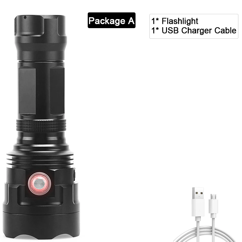 Супер мощный светодиодный фонарик XHP90, перезаряжаемый через USB, фонарь, водонепроницаемый фонарь, тактический фонарь, 18650 или 26650 Battey - Испускаемый цвет: Package A