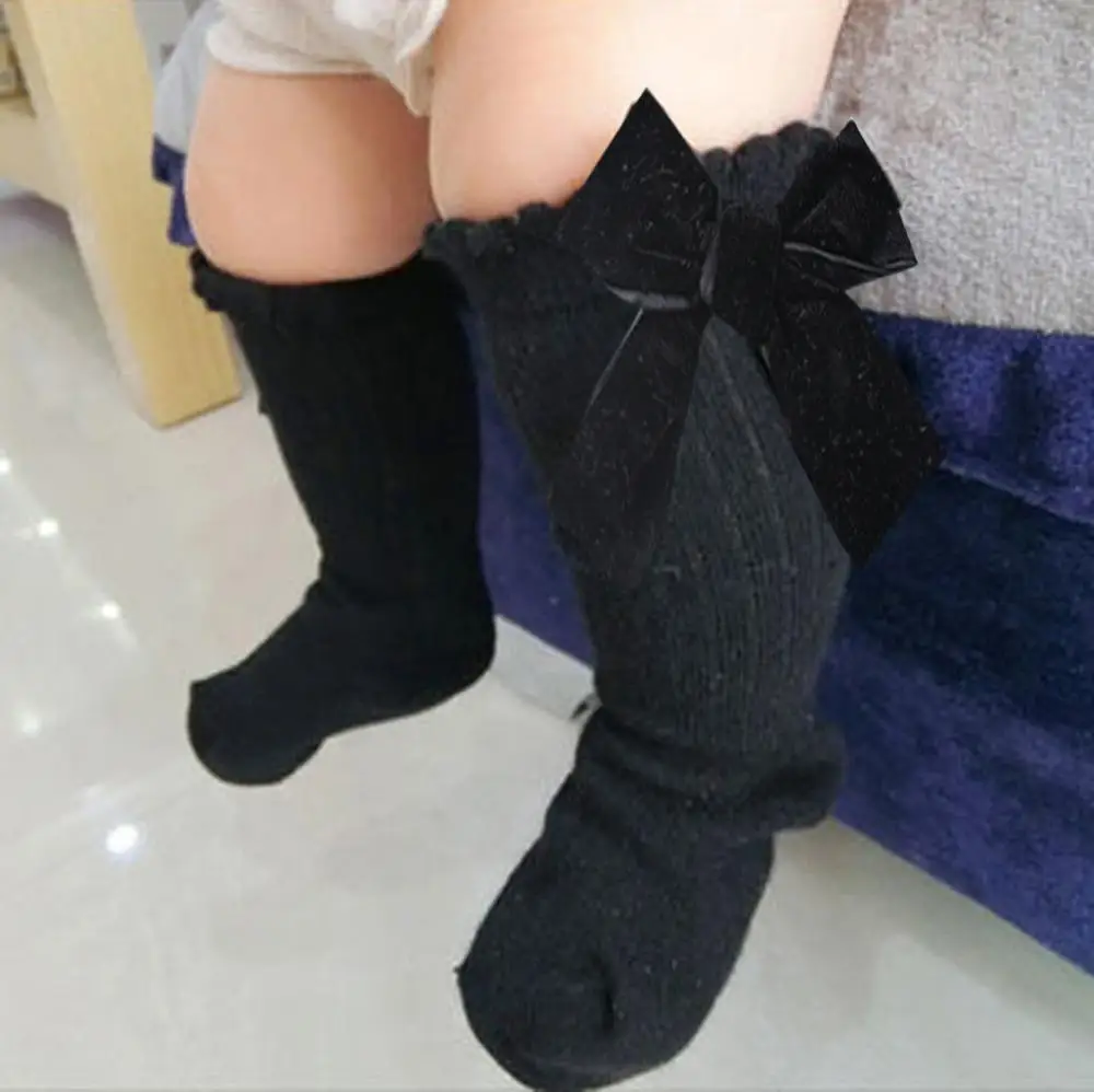 Black socks kids Детские носки; Лидер продаж; Новинка; Гольфы с большим бантом для маленьких девочек; мягкие хлопковые кружевные детские носки; одежда для маленьких девочек - Color: Black socks kids
