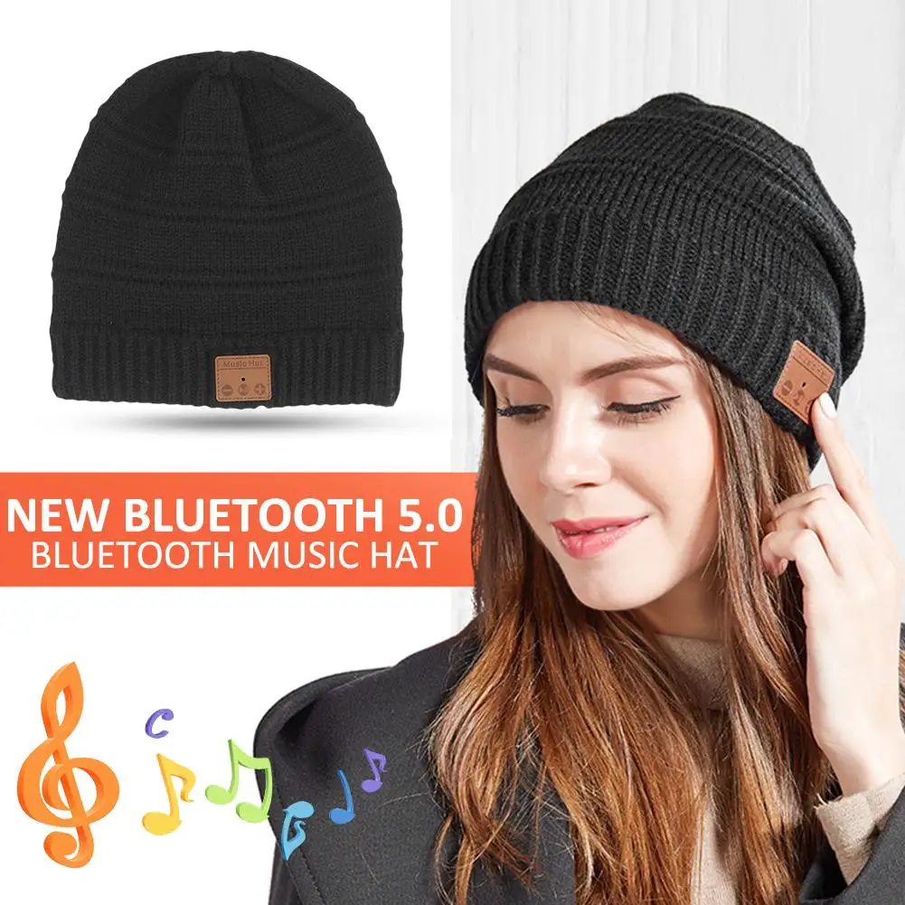 Новинка 2019 шапка для наушников с Bluetooth 5 0 сверхмягкая вязаная музыкальная черная