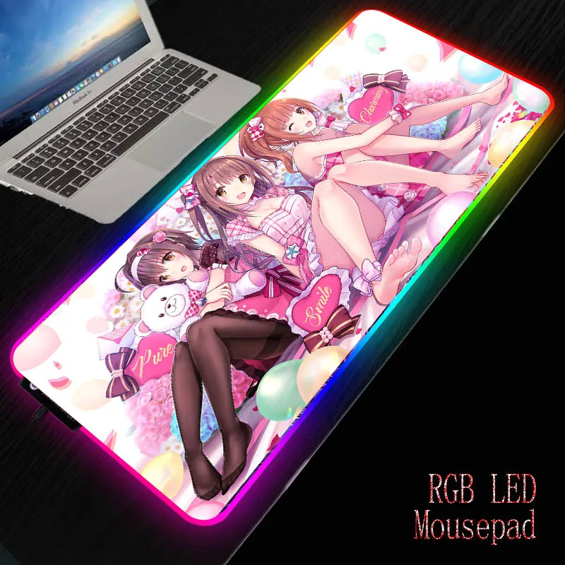 Японский мультфильм аниме девушка коврик для мыши RGB светодиодный XL большой