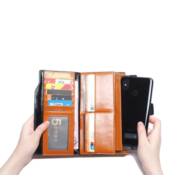 

2020 New Ladies Long Leather Wallet Multifunctional Large-capacity Oil Wax Leather Multi-card Wallet Handbag
