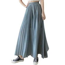 

Loose Pants Women 2022 Fashion Casual Elastic Waist Ankle-Length Chiffon Wide Leg Pants Women Skirt Trouser Pleated Culotte