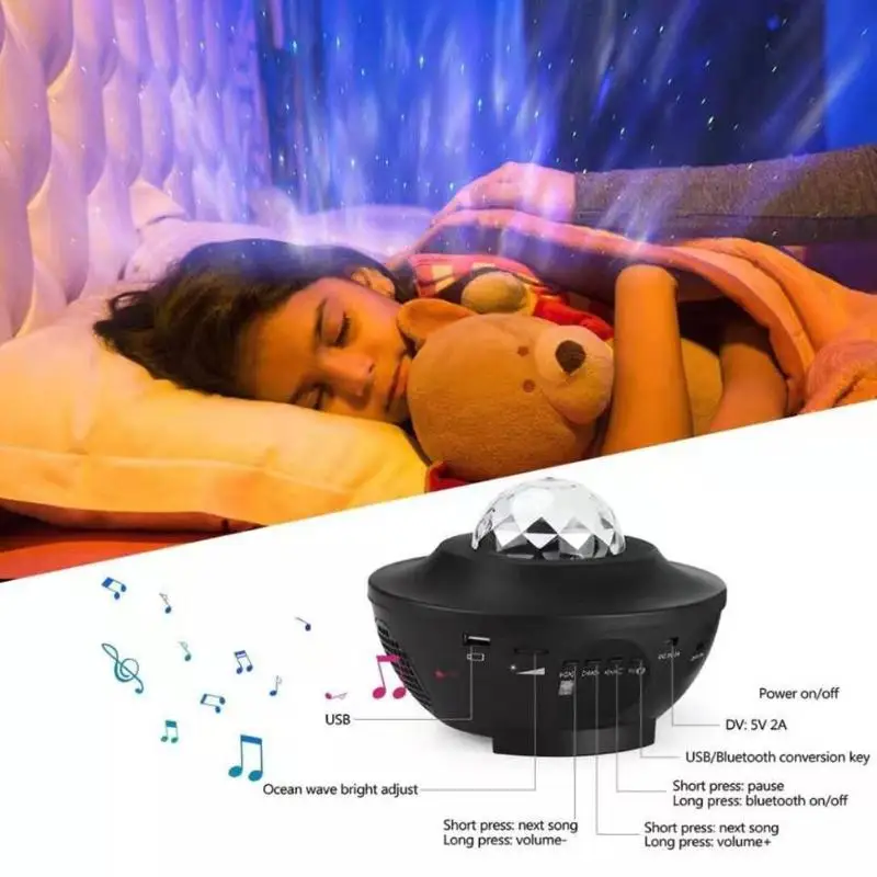 Светодиодный Светильник-ночник с романтической волной неба, проектор Blueteeth, USB, голосовое управление, детская лампа, регулировка громкости