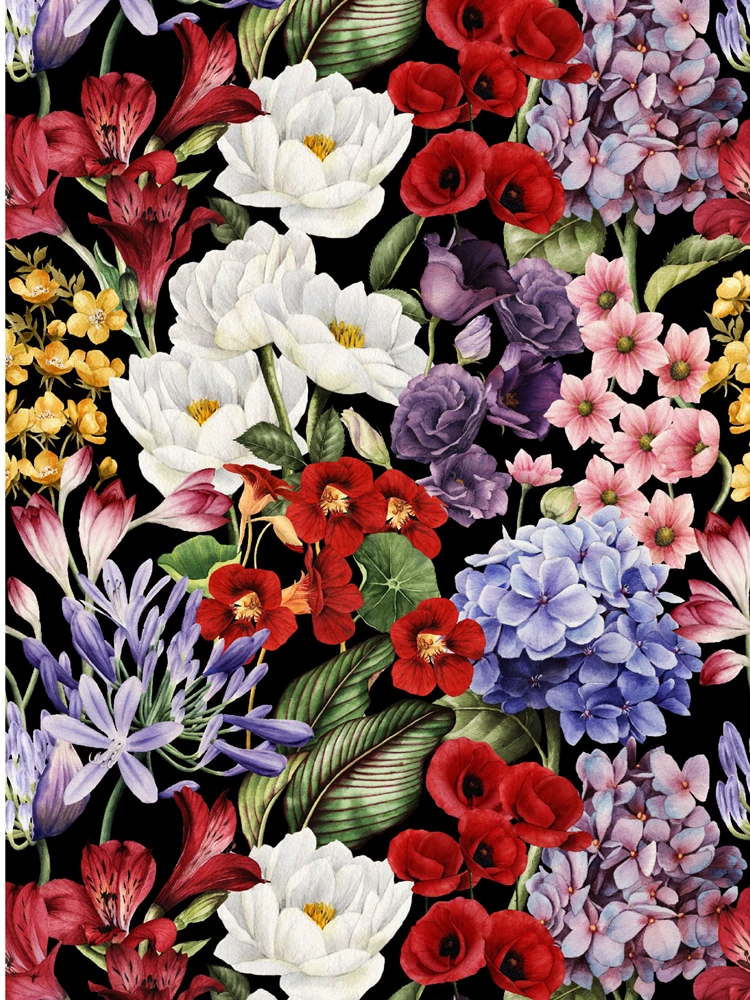 Papel de Parede Autoadesivo Pinta a Mão em Aquarela Vermelha Amarela Roxa Flor Verde Floral Autocolante Decoração da Casa