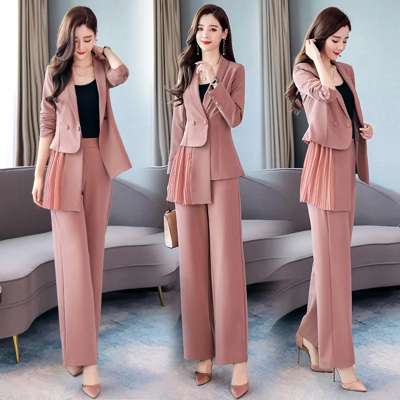 

Simple Pleated Joint Elegant Versatile Korean-style Solid Color 2019 Autumn Trend Two-Piece Set