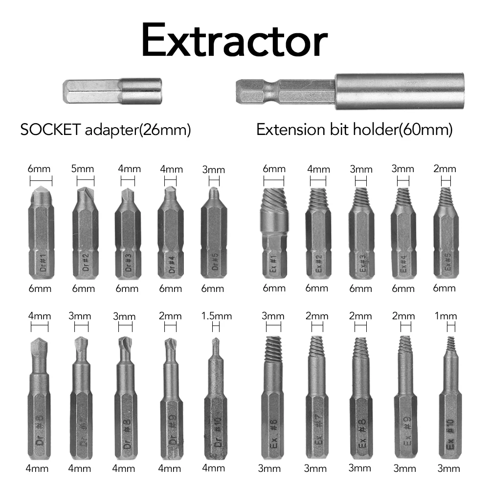 22 шт. поврежденные зачищенные винтовые экстракторы Набор Для сломанного винта Универсальный HSS сломанный болт экстрактор Отвертка Набор для удаления винтов