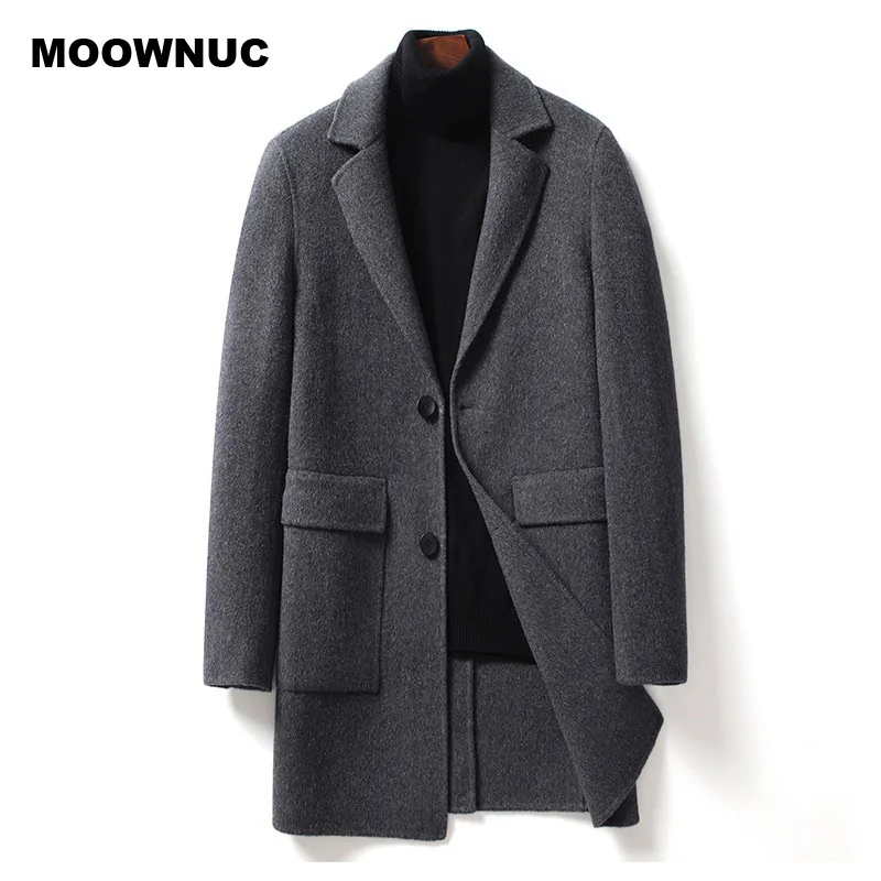 MOOWNUC men Wool Blends Coats double-sided woolen coat New arrival wool jacket men's Casual Turn Down Collar Overcoat