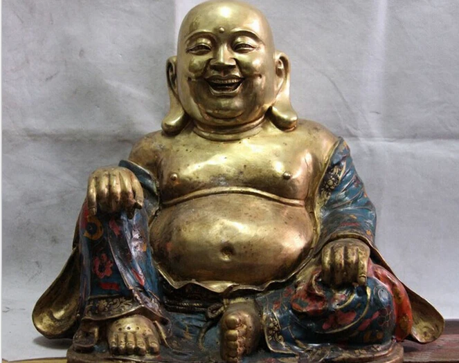 916+++ Tibet Buddhism Temple Brass Copper Cloisonne Maitreya Buddha Bodhisattva Statue | Дом и сад