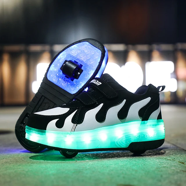 US $32.11 Heelies 2020 New USB charge LED Colorful Children Kids Fashion Sneakers with Two Wheels Roller Skat
