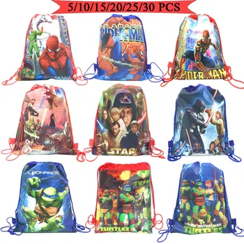 

Boss Baby Star War Spiderman Party Decoration For Kids Birthday Non-Woven Fabric Drawstring Party Gift Bag Kids Favor Backpack
