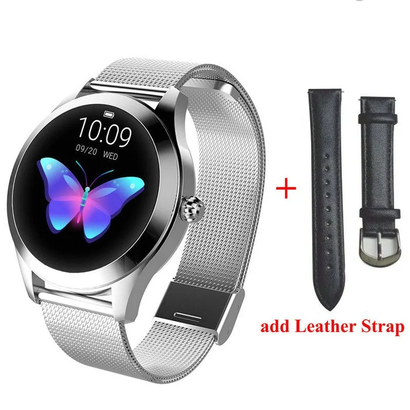 add extra strap IP68 Водонепроницаемые Смарт-часы для женщин Прекрасный браслет монитор сердечного ритма мониторинг сна Smartwatch подключение IOS Android KW10 band - Цвет: add extra strap