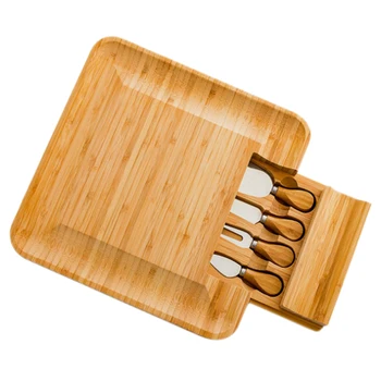 

Bamboo Cheese Board Set with in Slide,Perfect Charcuterie Board and Serving Tray for Entertaining or Gift Giving