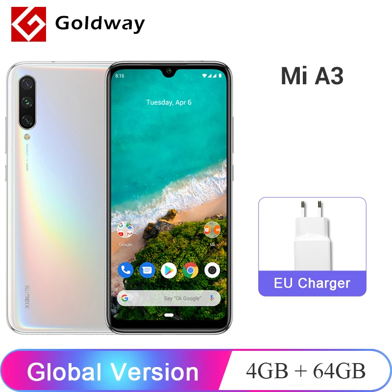 

Xiaomi Mi A3 MiA3 Global Version 4GB RAM 64GB ROM Mobile Phone Snapdragon 665 Octa Core 6.088" AMOLED Screen 48M+32MP Camera