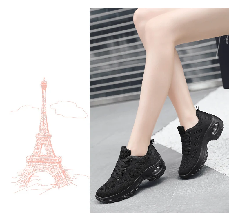 Walking Shoes 2021 New Women Breathable Casual Shoes Outdoor Light Weight Frenulum Casual Walking Platform Ladies Sneakers Black