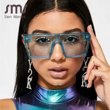 2020 Oversized Square Sunglasses Women Luxury Brand Fashion Flat Top colorful Clear Lens Sun Glasses Vintage Men Gafas Glasses