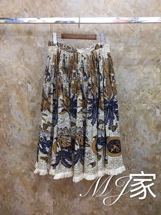 New coconut palm print dream accept waist pleated fringed edge ornament butterflies birds luxury fell to bust skirt