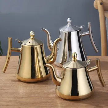 

1/1.5/2L Thick Stainless Steel Teapot Golden Silver Tea pot with Infuser Coffee Pot Induction Cooker Water Kettle