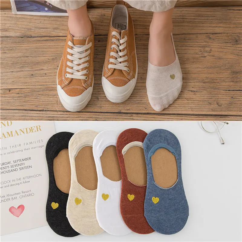 Embroidery- 5 Pairs 5 пар/партия, женские летне-осенние забавные короткие Носки с рисунком кота, лисы, кролика, милых животных, фруктов, хлопковые невидимые носки, Прямая поставка - Цвет: Embroidery- 5 Pairs
