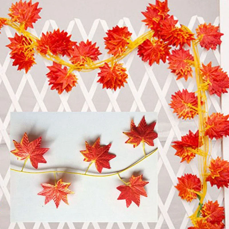 12 Piece 2.3M Artificial Vine Red Autumn Maple Leaf Fake Garland Plants Foliage Garden for Wedding Party Home Decoration