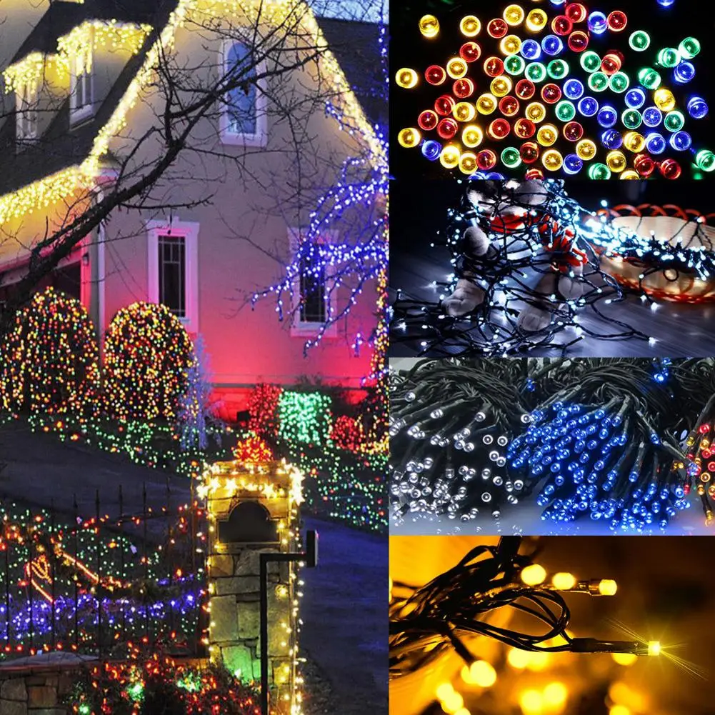 22 м 200LED Солнечная штепсельная гирлянда Рождественские сказочные огни гирлянда наружная для свадьбы вечеринки дня рождения сада занавески украшения