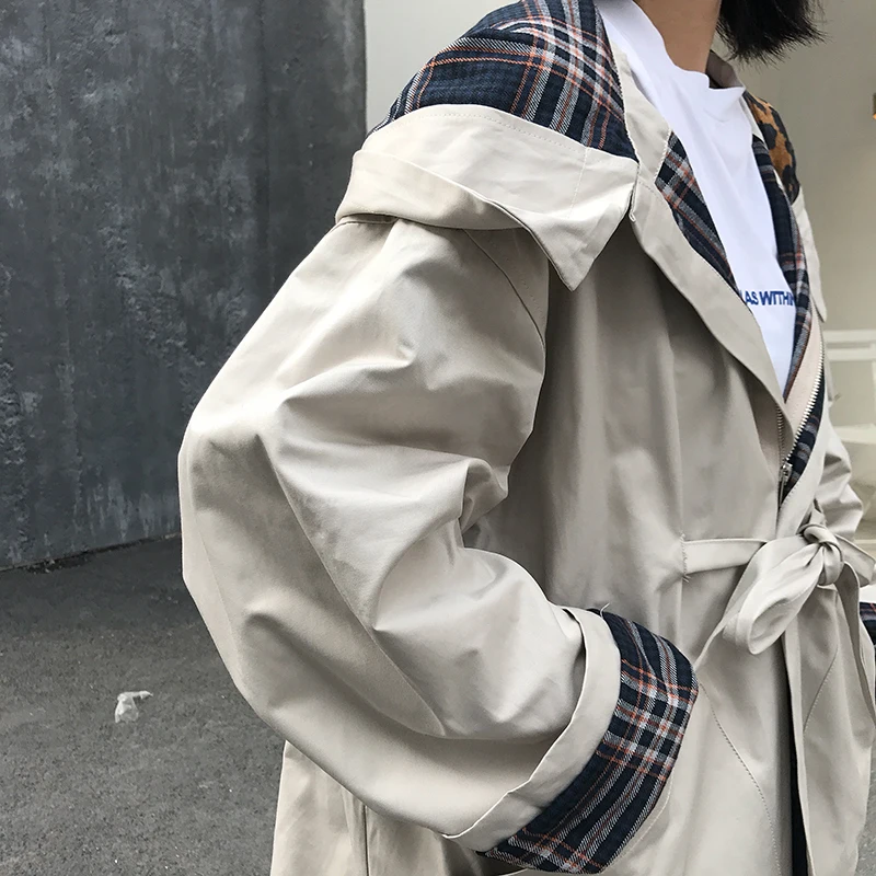 Gagarich куртка женская Свободное пальто Женская Harajuku уличная одежда с капюшоном и поясом клетчатая подкладка Ретро Повседневная Осенняя зимняя верхняя одежда Корея
