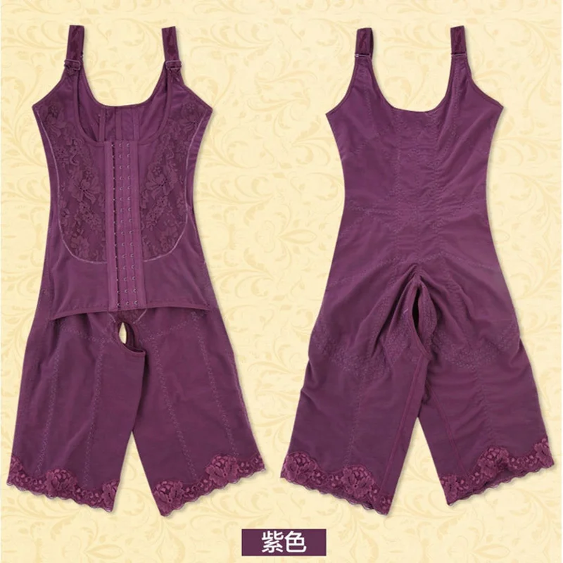 Purple Женский костюм для тела, эластичное Корректирующее белье для похудения, бамбуковое древесное волокно, женское облегающее боди с животиком, нижнее белье, Утягивающее боди, одежда - Цвет: Purple
