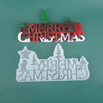 

DIY Crystal Epoxy Mold Christmas Listing Decoration Resin Mold Merry Christmas English Mirror Silicone Mold Fondant Mold