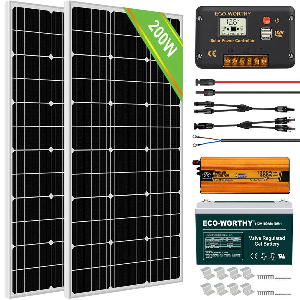ECO WORTHY 100 Вт 200 300 400 500 комплект солнечных панелей для сетевого зарядного