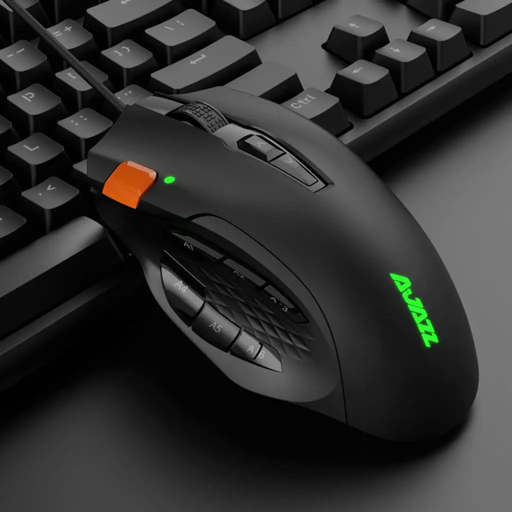 Ajazz MMO Mouse with Side Buttons Optical Wired Gaming Mouse Up to 10000DPI High Precision 12 Programmable Buttons Gamer Mice
