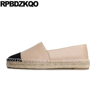 

china women fashion genuine leather slip on shallow espadrilles designer chinese round toe hemp ladies beautiful flats shoes