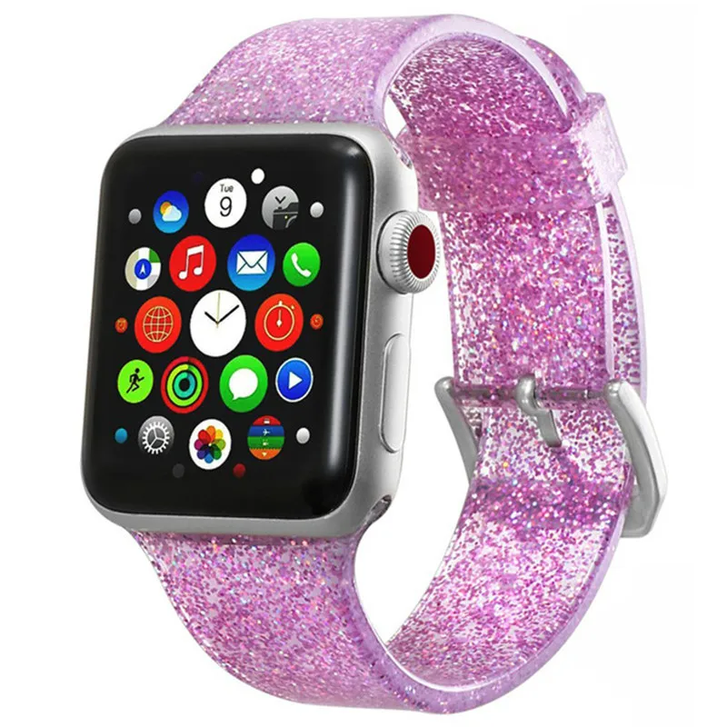 Модный Красочный силиконовый блестящий браслет для наручных часов Apple Watch 4 3 2 серии для Для женщин Для мужчин праздничные подарки на день рождения водостойкий ремешок