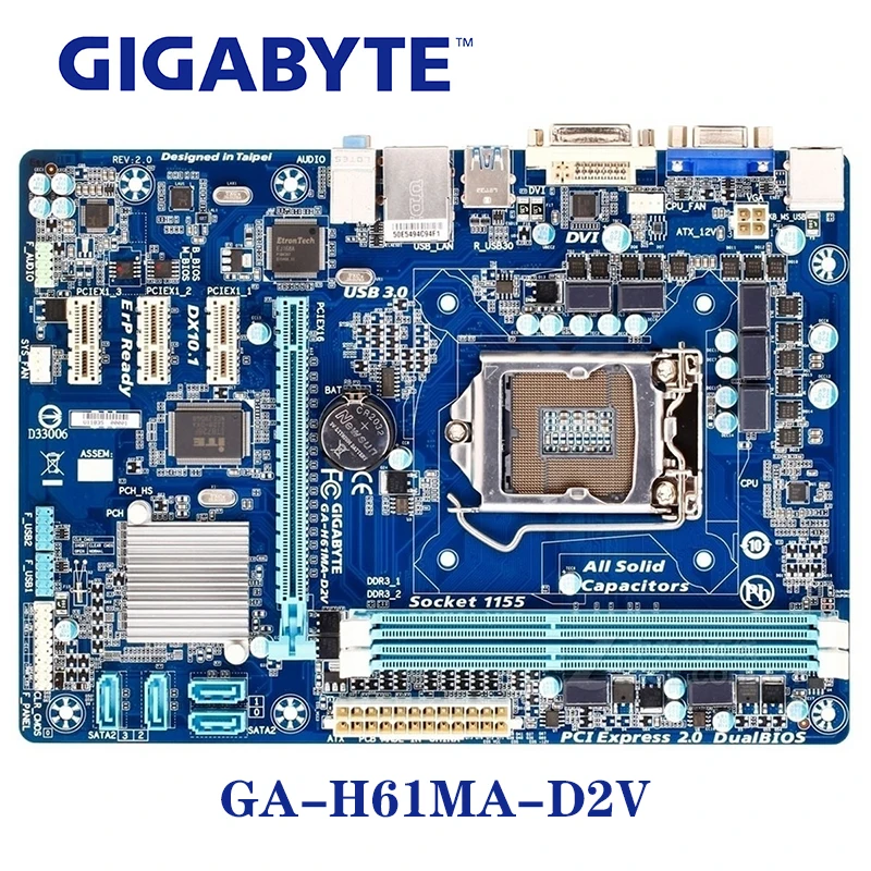 LGA 1155 H61 DDR3 Gigabyte GA-H61MA-D2V 100% материнская плата USB2.0 16G H61MA-D2V настольная SATA II системная