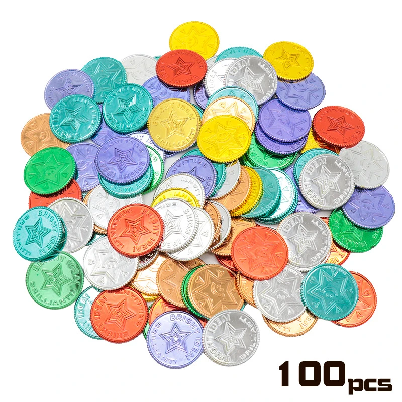 100個のクリスマスイベントゲーム宝物海賊金コイン7色ラッキーコインプラスチックゴールドプラスチックコインデコレーション結婚披露宴 パーティー用自作デコレーション Aliexpress