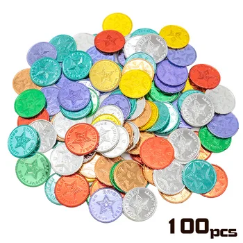 

100pcs Christmas Event Game Treasure Pirate Gold Coin Seven Color Lucky Coin Wish Plastic Gold Coin Props for Wedding Party Deco