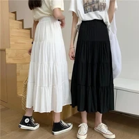 Spring Summer Women Chiffon Skirts Vintage High Waist Elastic Patchwork White Black Chic Long Cake A-line Skirt for Student - Image 6