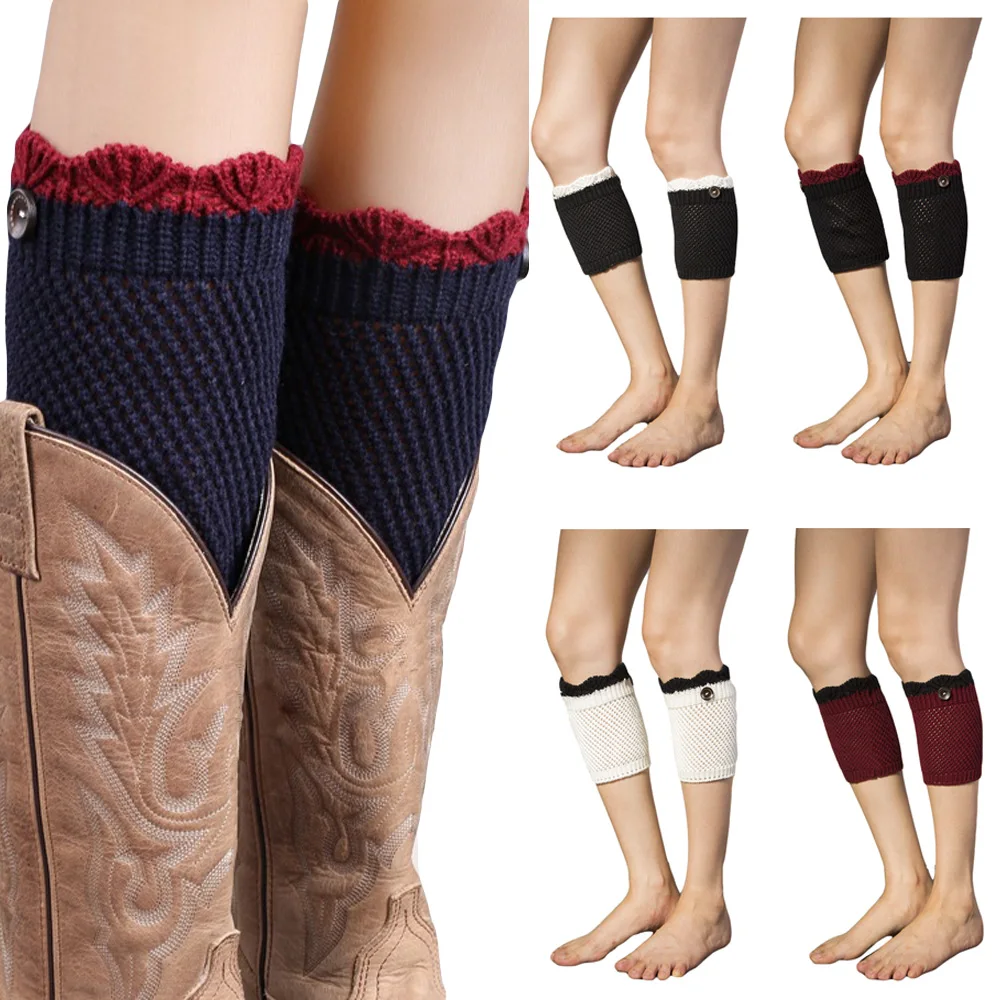 Details about   Women Stitching Color Knitted Button Leg Warmers Socks Crochet Boot Cuffs Socks 
