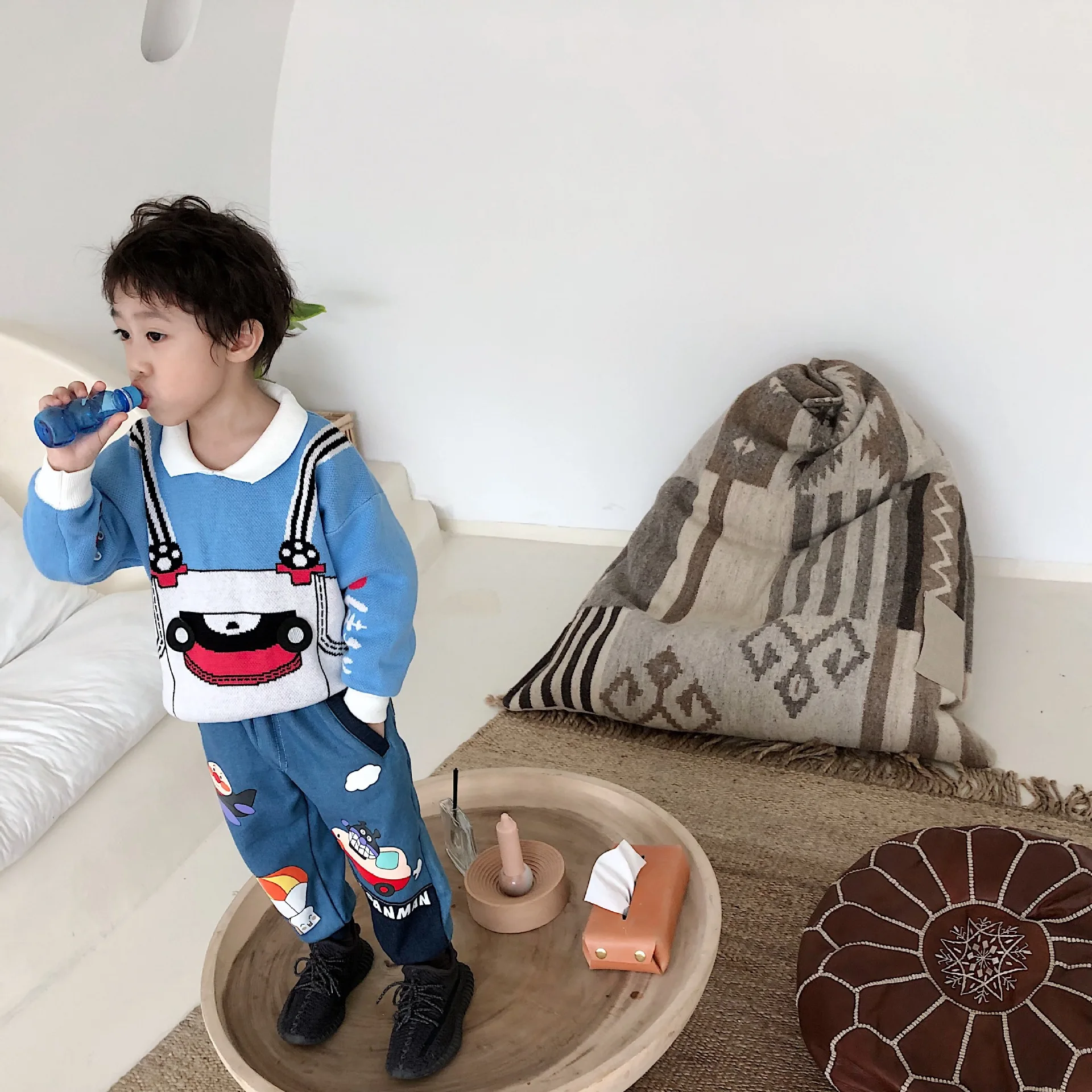 Tonytaobaby/Новинка; зимний детский светильник для мальчиков и девочек; голубой свитер с медвежонком; одежда для детей