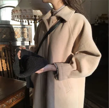 

2020 Spring Popular Woolen Coat Version Long Section Cashmere Coat Female Fashion Women Coat Blended Wool Feminine Coat MK148