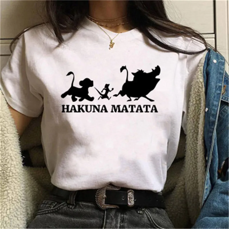 HAKUNA MATATA Король Лев футболка для женщин короткий рукав повседневные женские топы Футболка женская обычная футболка Женские топы - Цвет: 2