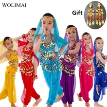 Детский набор костюма для танца живота Восточный танец девушки танец живота Индия танец живота одежда танец живота дети Индийский 6 цветов