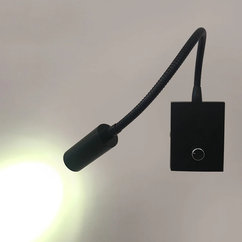 LED Wall Lamp 3W Home Hotel Loft Bedside Reading Book Black Wall Light Flexiable ON/OFF Switch 220V Spot Bulb Indoor Lighting