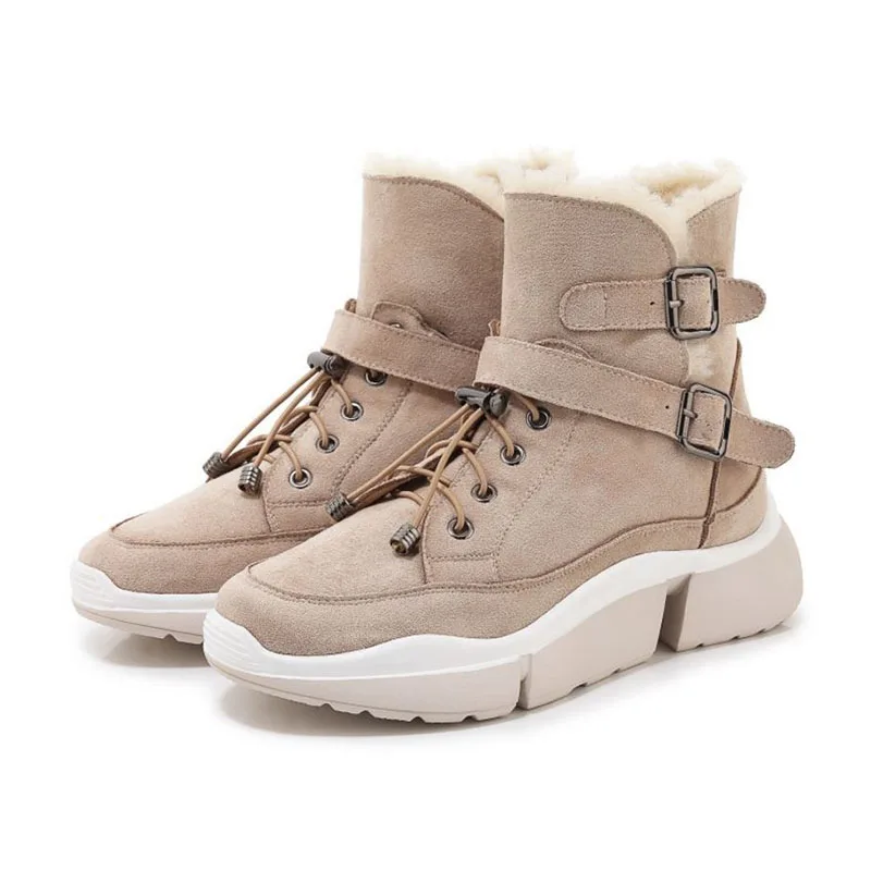 

ULKNN Women Buckle Genuine Leather Snow Boots Round Toe New Arrival Warm Ankle Boots Daily Fashion Shoes Women Size 35-39