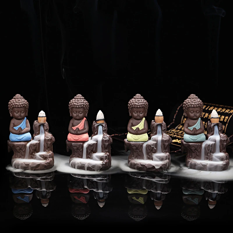 Little Monk Small Buddha Incense Ceramic Burner Fragrance Holder Backflow Censer Creative Smoke Reflux Stick | Дом и сад