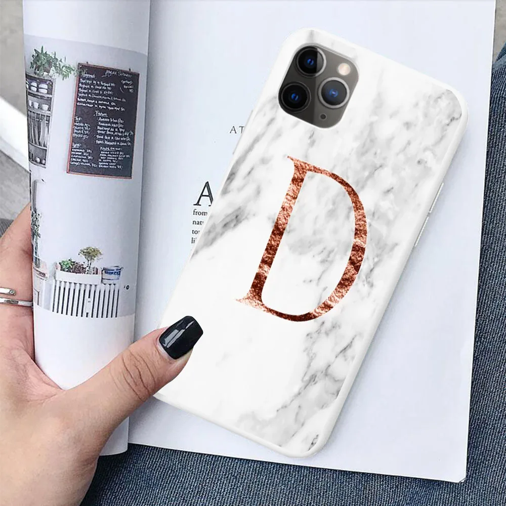 Начальная Буква A B конфетный белый мягкий ТПУ чехол для iPhone 11 Pro MAX 6 7 8Plus XR XS X пользовательское имя сочетание белый чехол под мрамор - Цвет: TPU